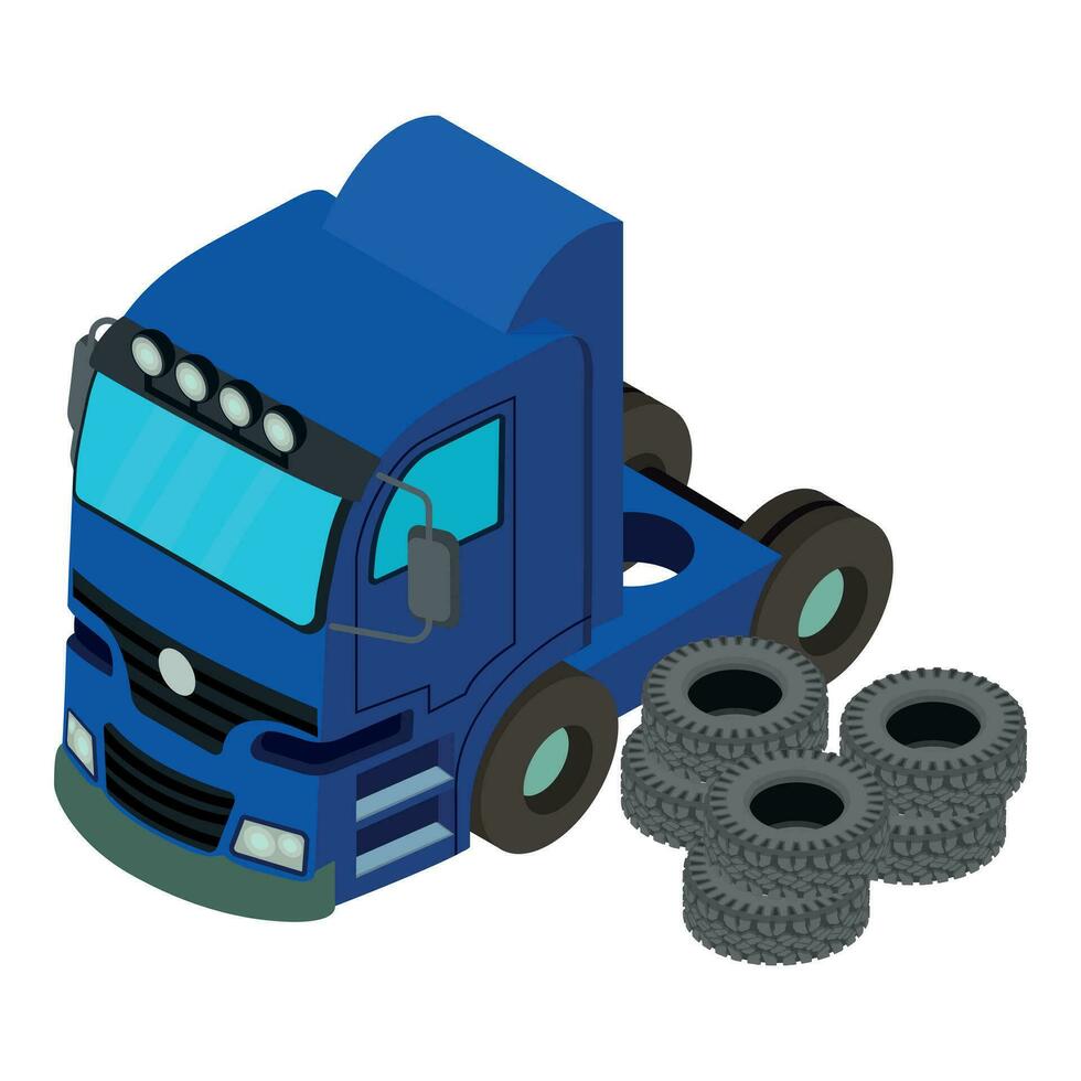 Auto repair icon isometric vector. Automobile tire near semi trailer truck icon vector