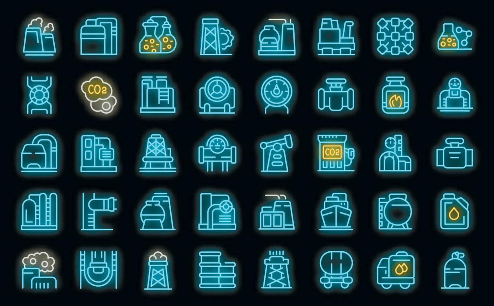 Gas production icons set vector neon