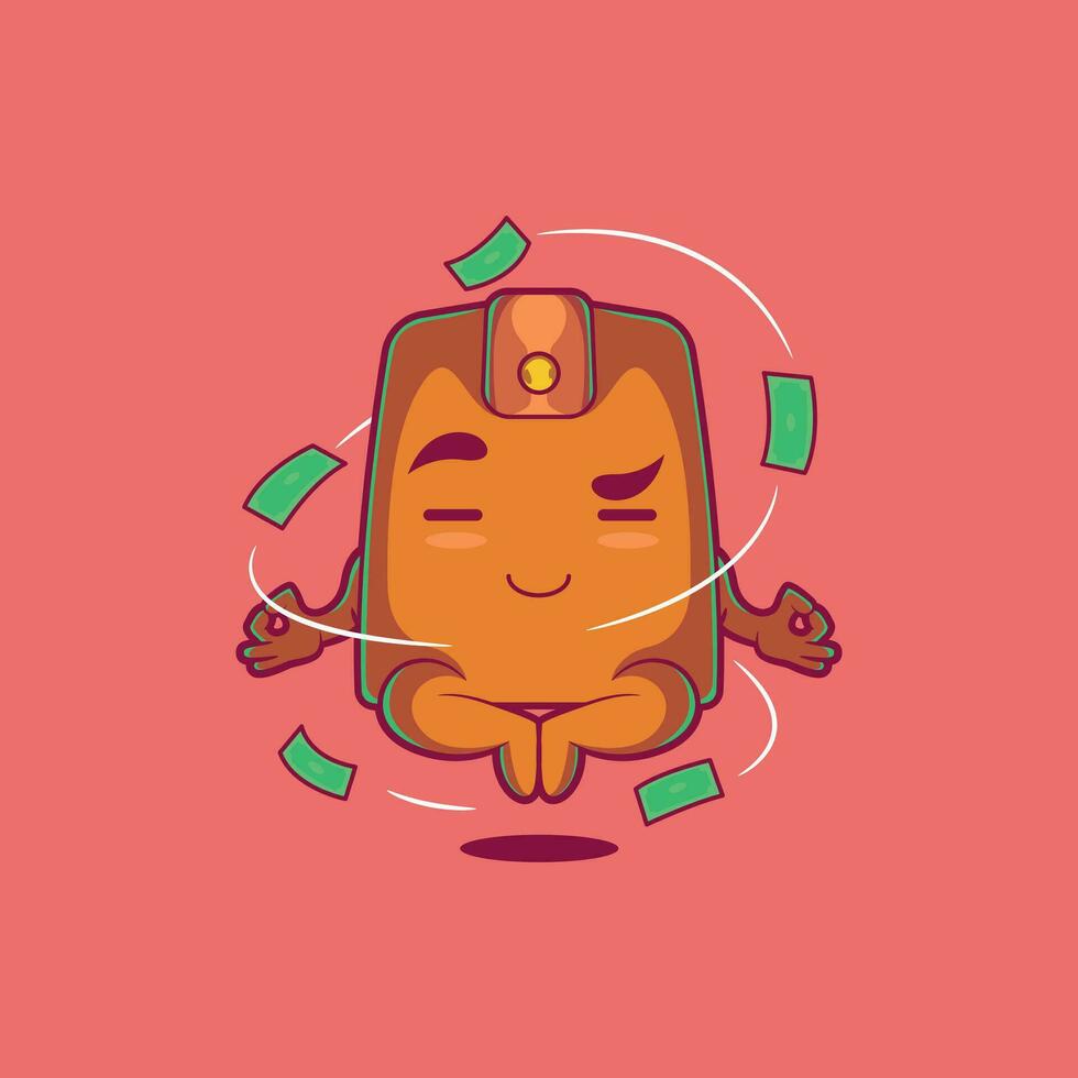 Money Wallet meditation vector illustration. Finance, money, mascot design concept.