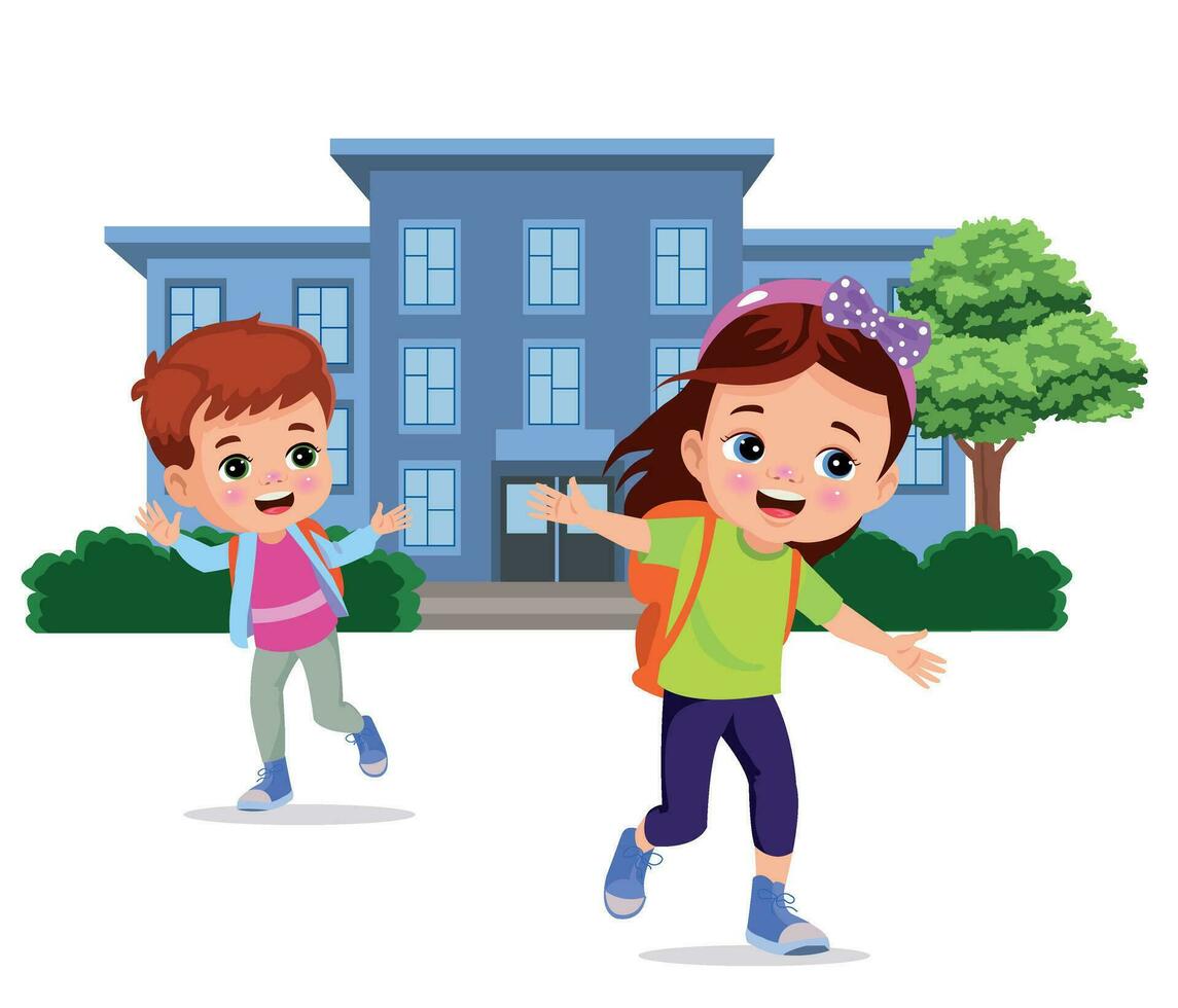 happy cute students leaving school vector