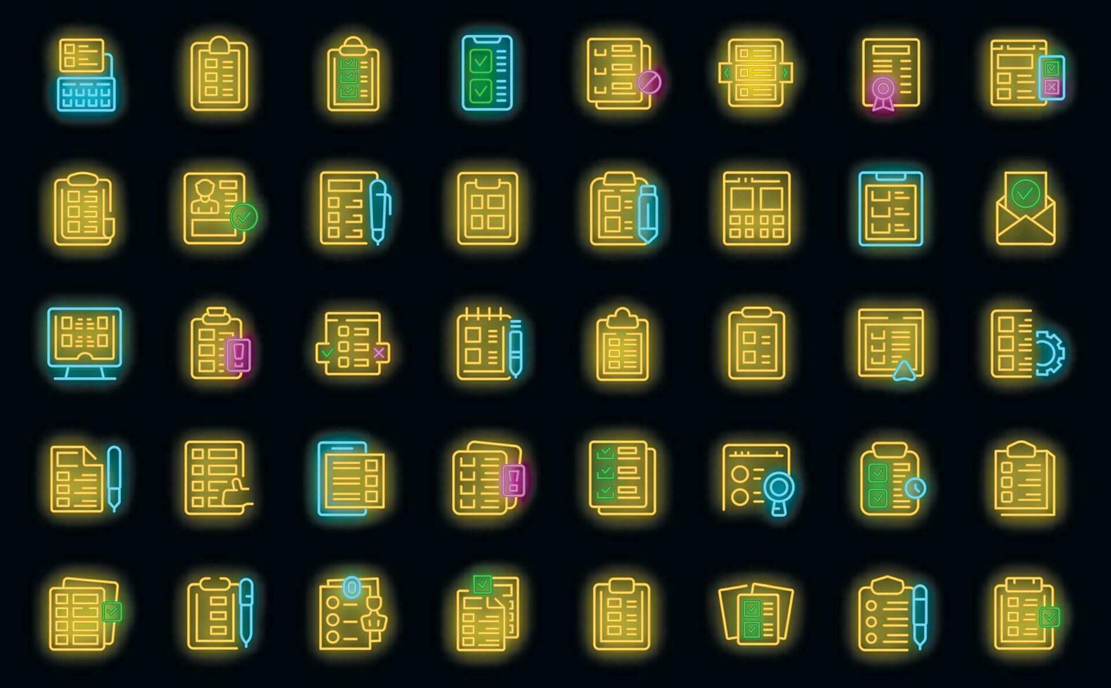 Questionnaire icons set vector neon