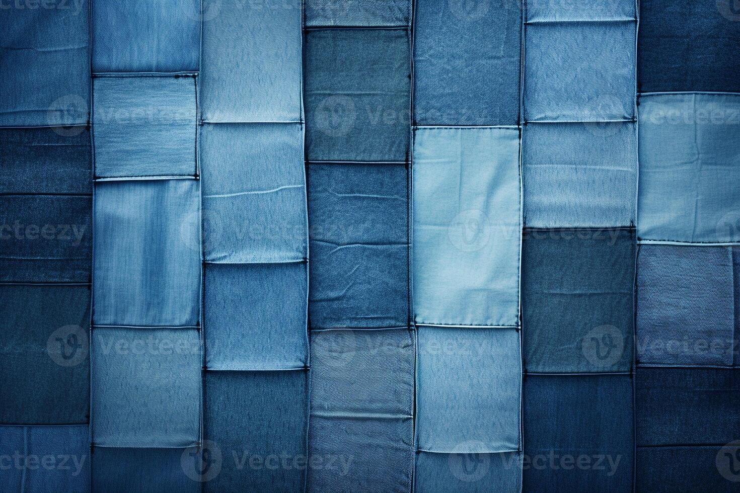 Creative Patchwork of Denim Textures in Various Shades of Blue, Ideal for Youth-centric Fashion Advertisements AI Generative photo