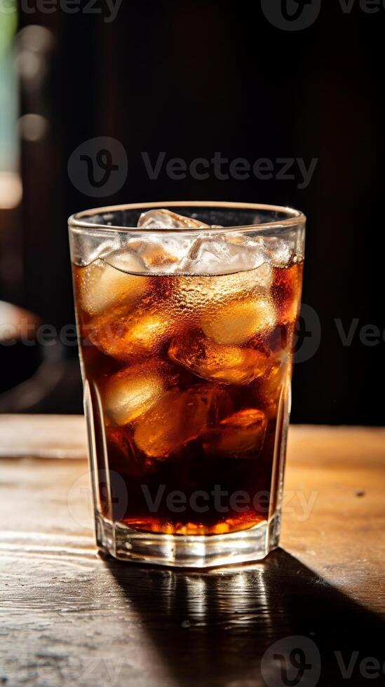 Refreshing Cold Brew Coffee in Clear Glass on a Vintage Wooden Table with Copy Space photo