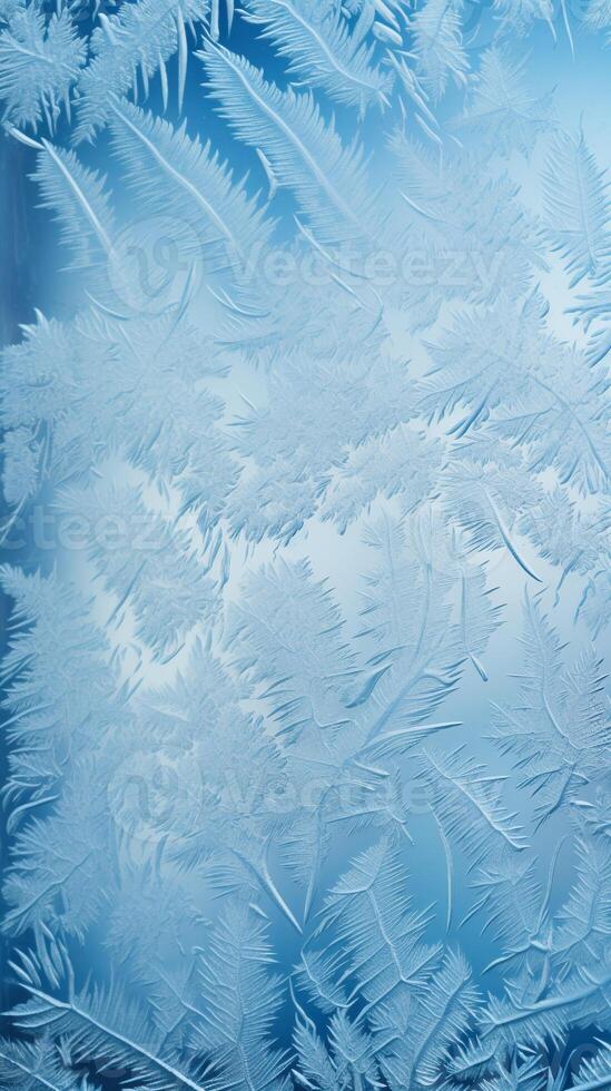 Frost Patterns on a Window Depicting Ice Crystals, Conveying a Winter Feel, Perfect for Holiday Greetings photo