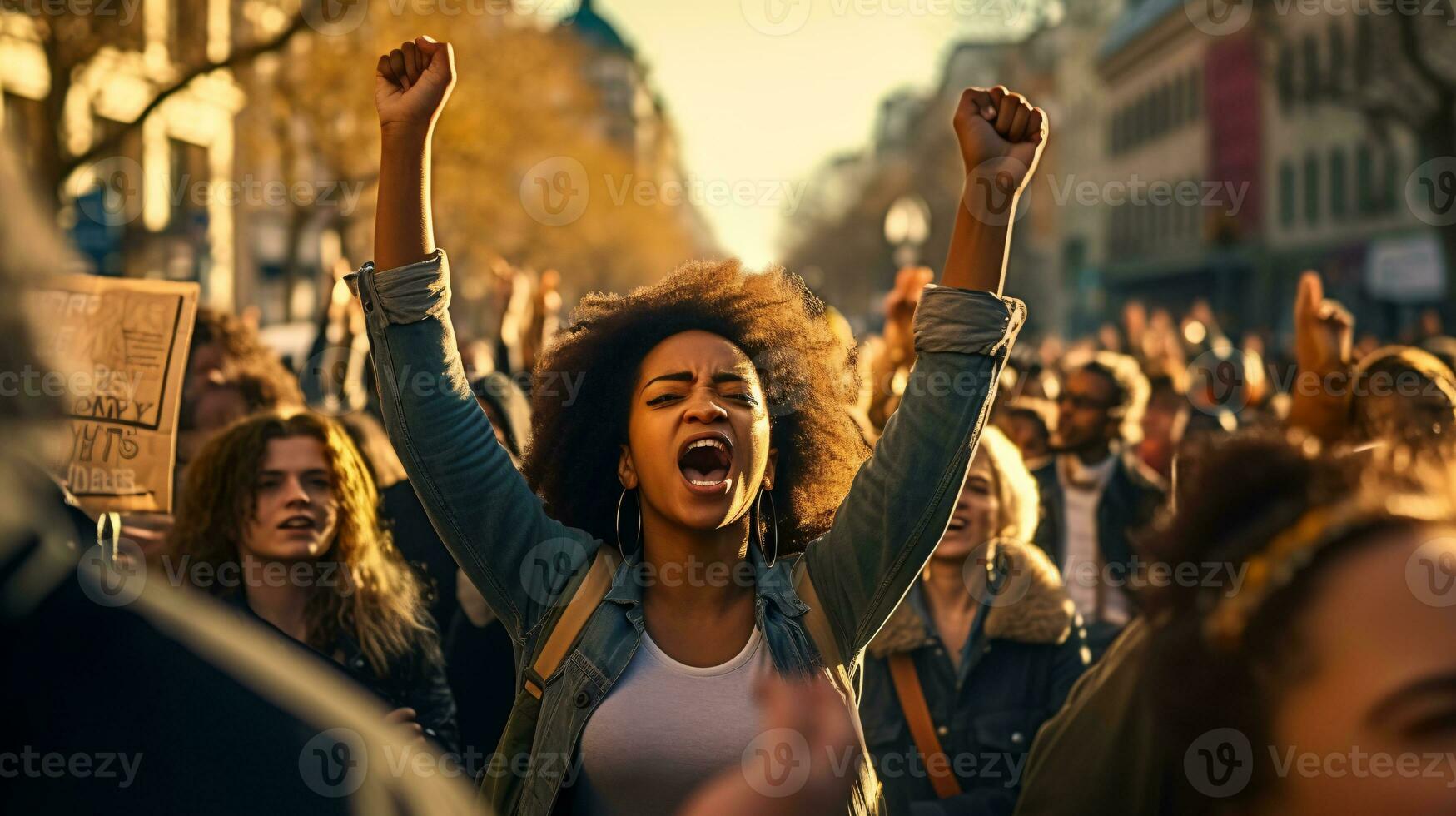 Essence of Social Activism with Uncropped Demonstrators Marching for Black Lives Matter and LGBTQ Rights AI Generative photo
