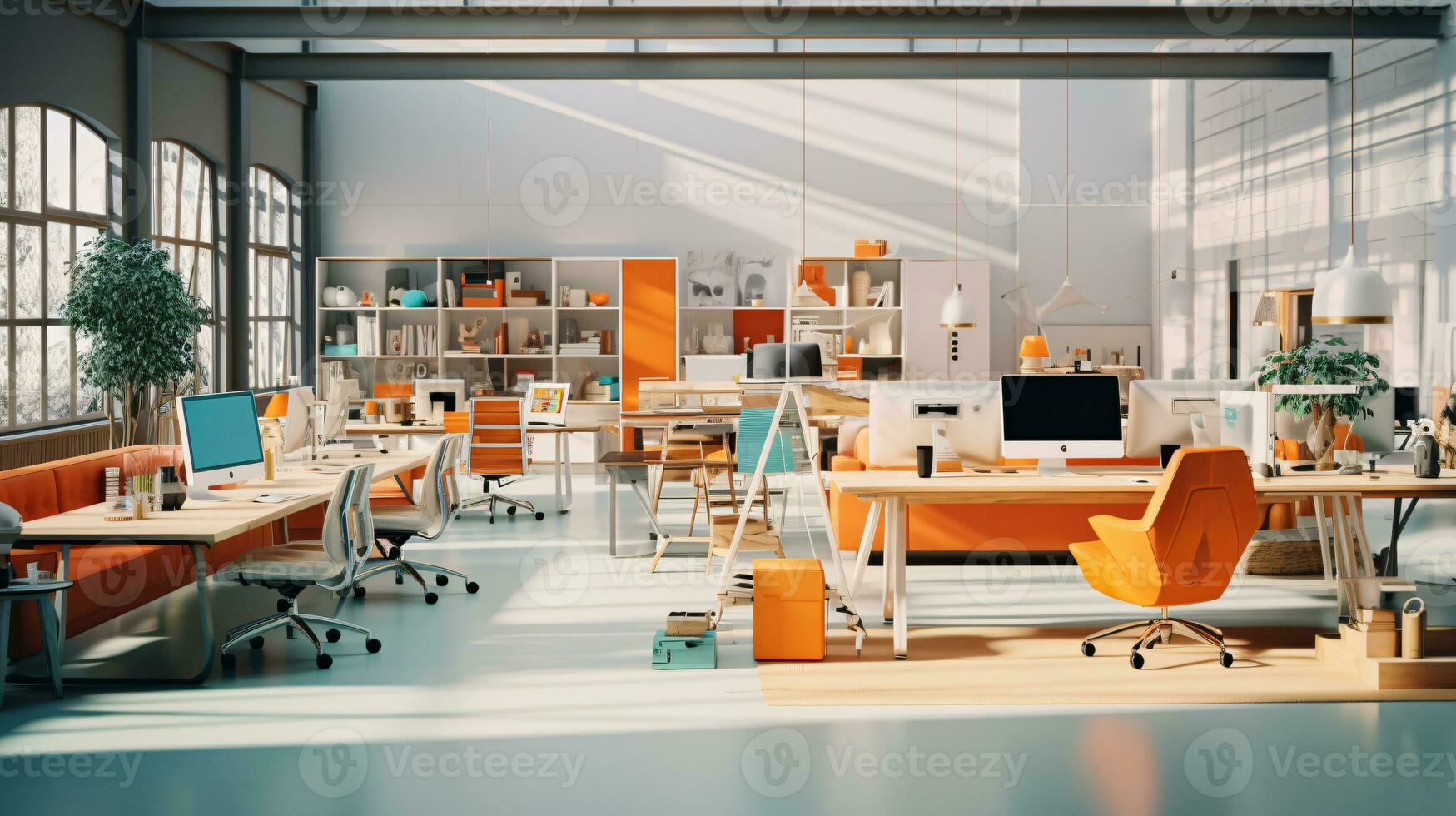Embracing the Digital Era with an Ideal Workspace Bathed in Bright Hues and Detail AI Generative photo