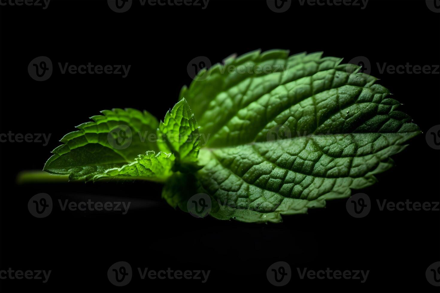 papermint leaf isolated on black background photo