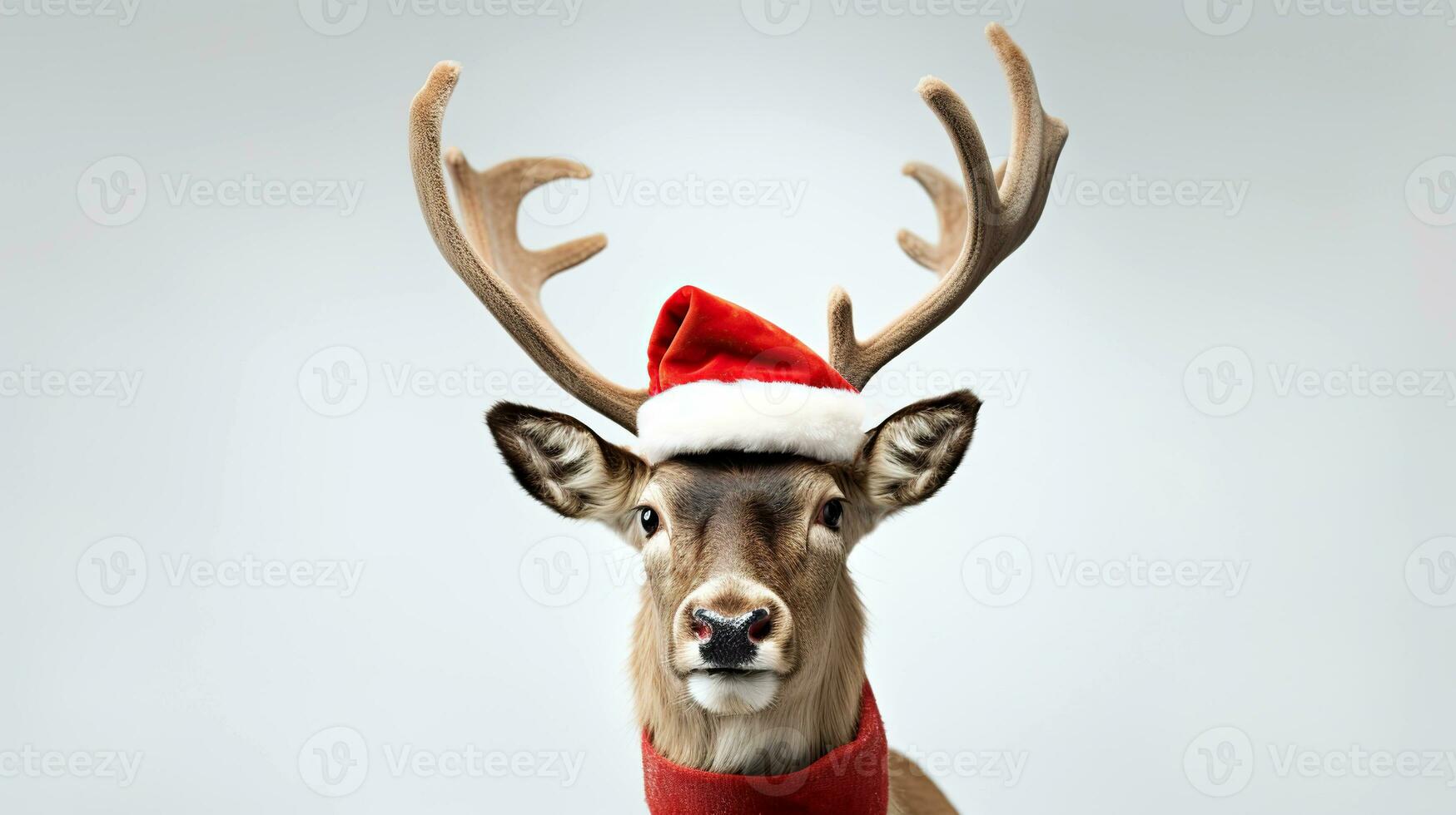Christmas deer with red santa hat studio partrait. photo