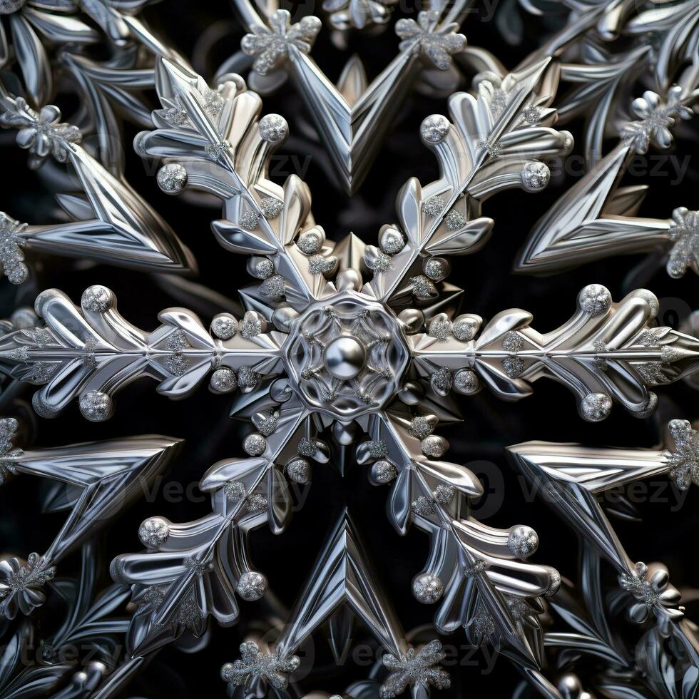 Silver snowflakes on a black background. Decorative snowflake. photo