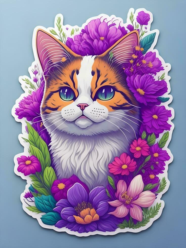 Cute cat sticker ai generate photo