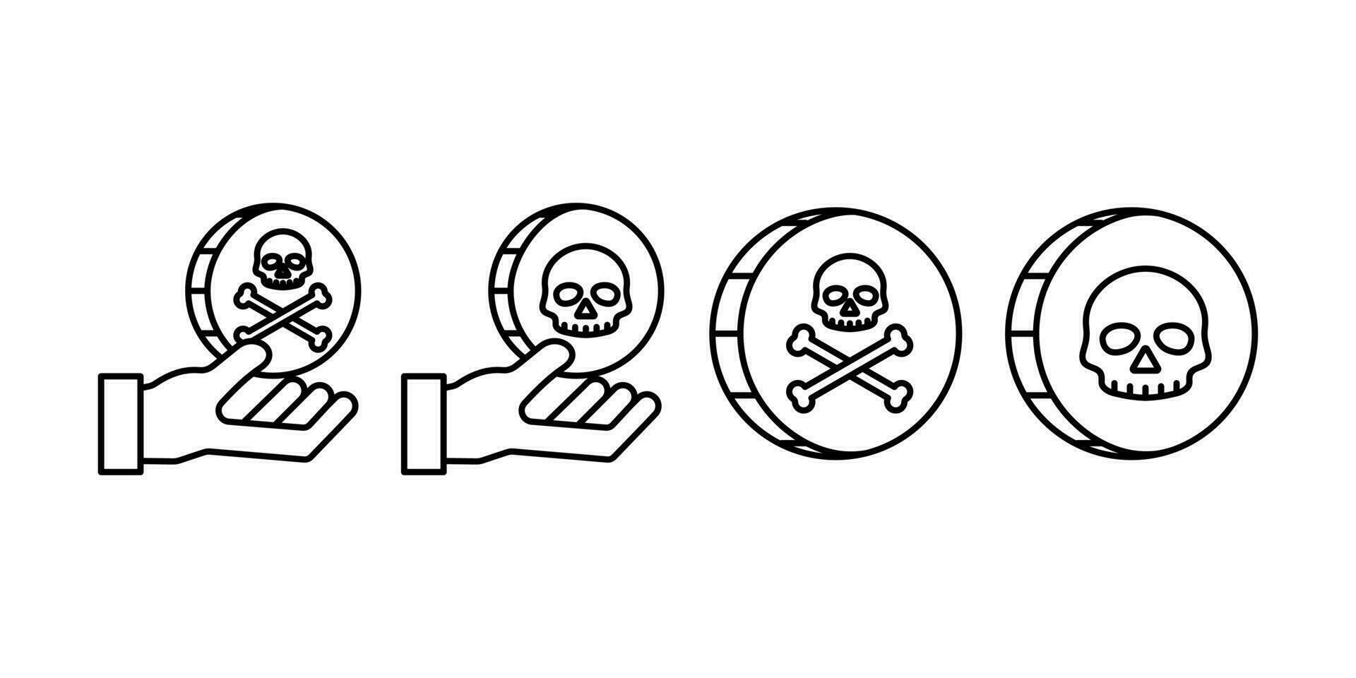 collection of icons of coin bone, pirate treasure, coin skull in isolated line style vector