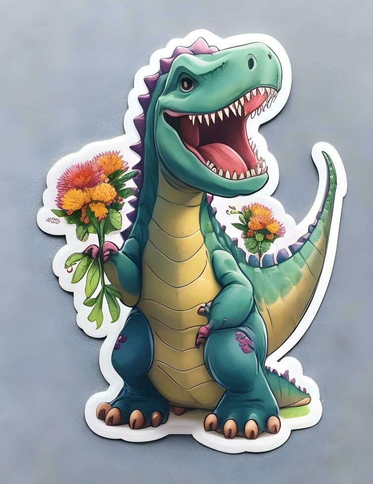 Happy dinosaur sticker ai generate photo