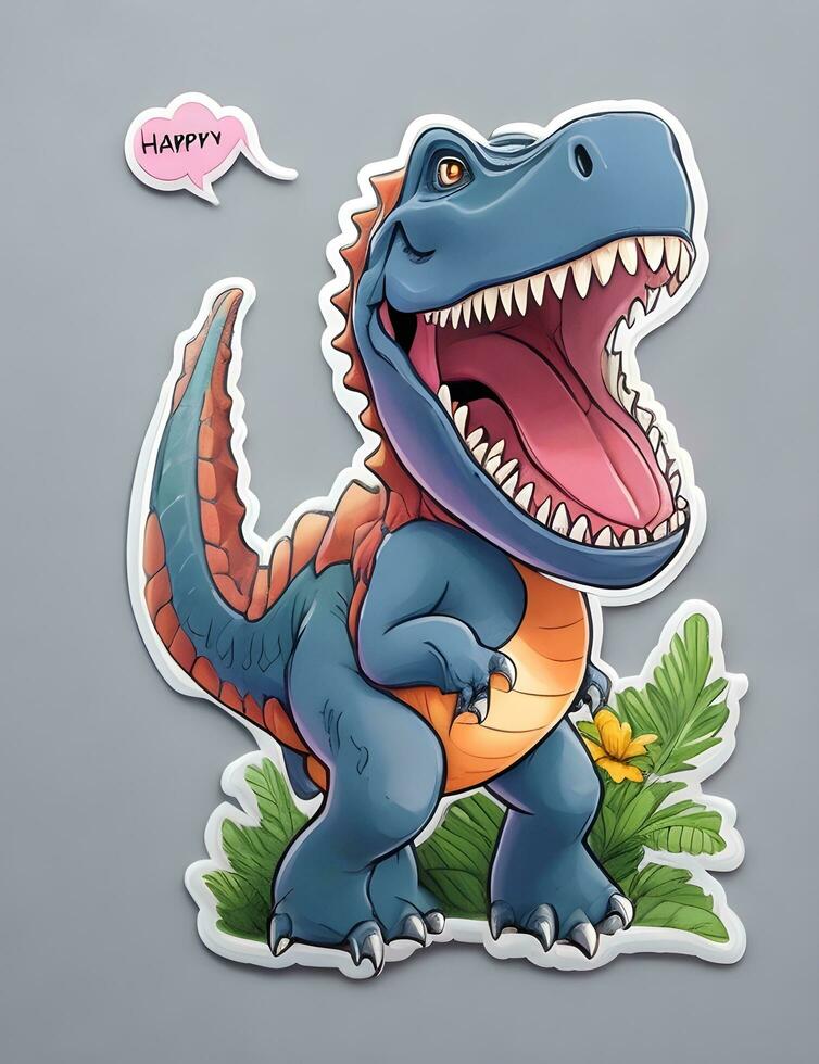 Happy dinosaur sticker ai generate photo