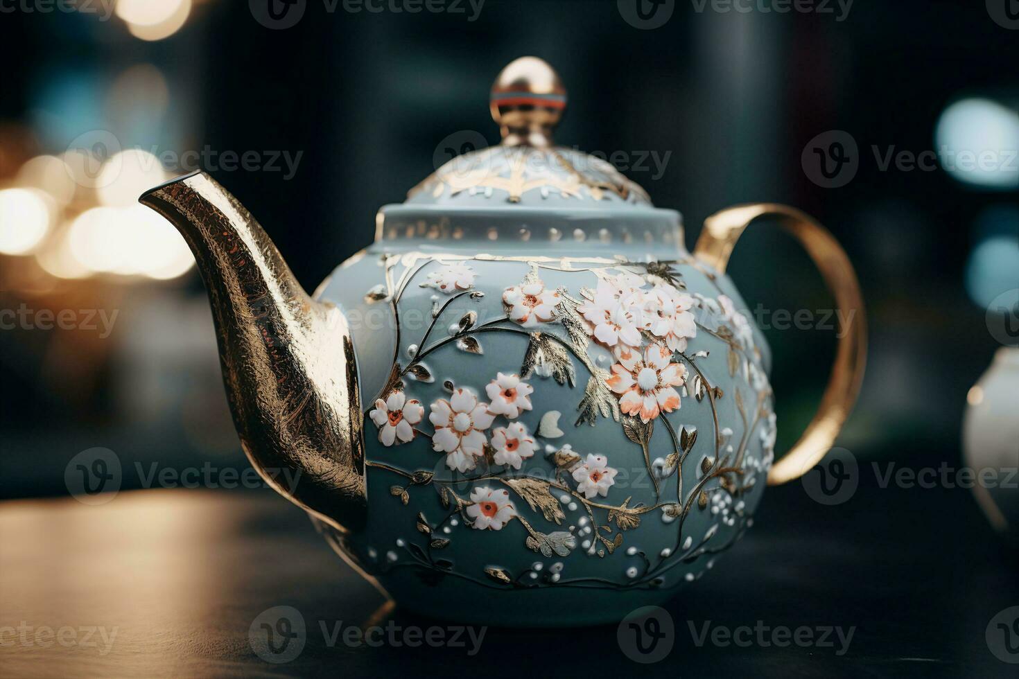 Hand-painted floral porcelain teapot. A testament to timeless artistry for luxury home decors. photo