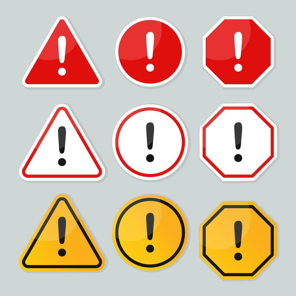 Warning signs danger with the exclamation mark in the middle vector