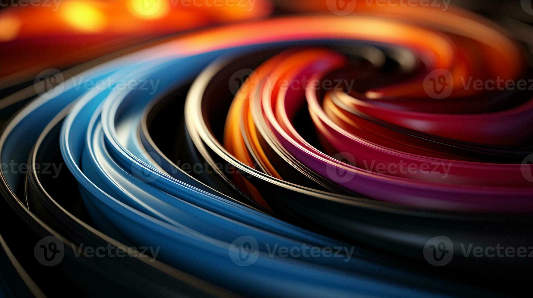 Colorful shiny sparks of swirls wave. Abstract background of rotating dynamic circle. Trendy liquid shapes. Backdrop texture for product display or text. Generative AI. photo