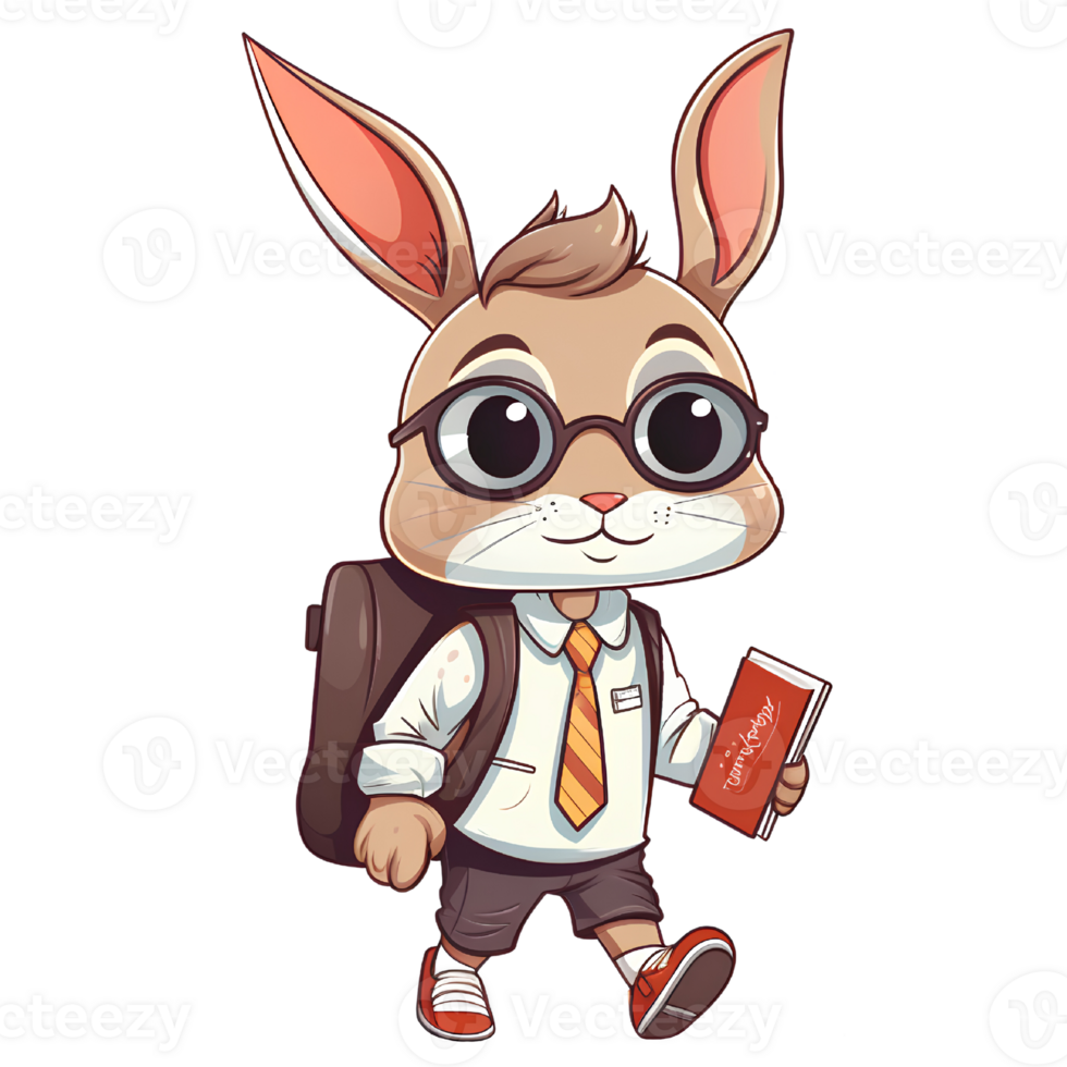 rabbit go to school cartoon ai generative png