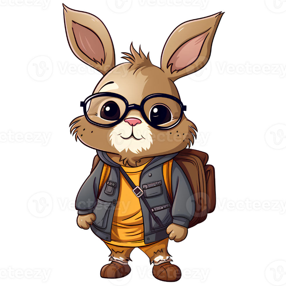 rabbit go to school cartoon ai generative png