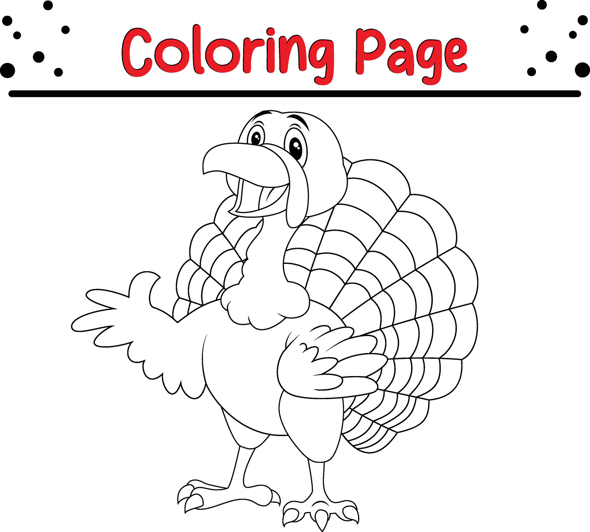 Thanksgiving coloring page. Black and White Cartoon Vector Illustration