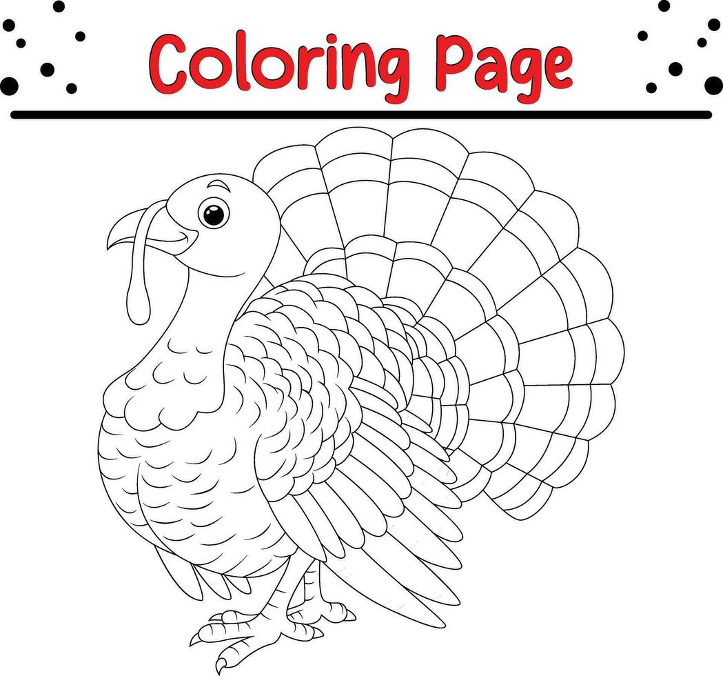 Thanksgiving coloring page. Black and White Cartoon Vector Illustration of Funny Turkey