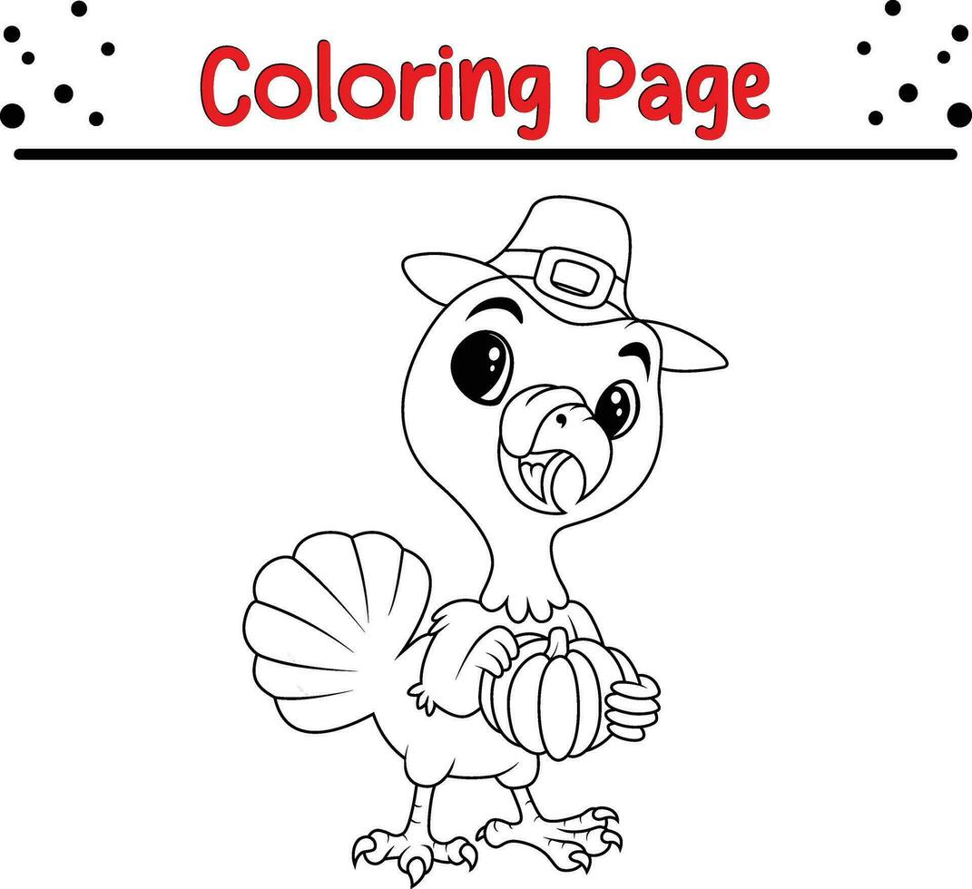 Happy Thanksgiving coloring page for children. Turkey coloring book. vector