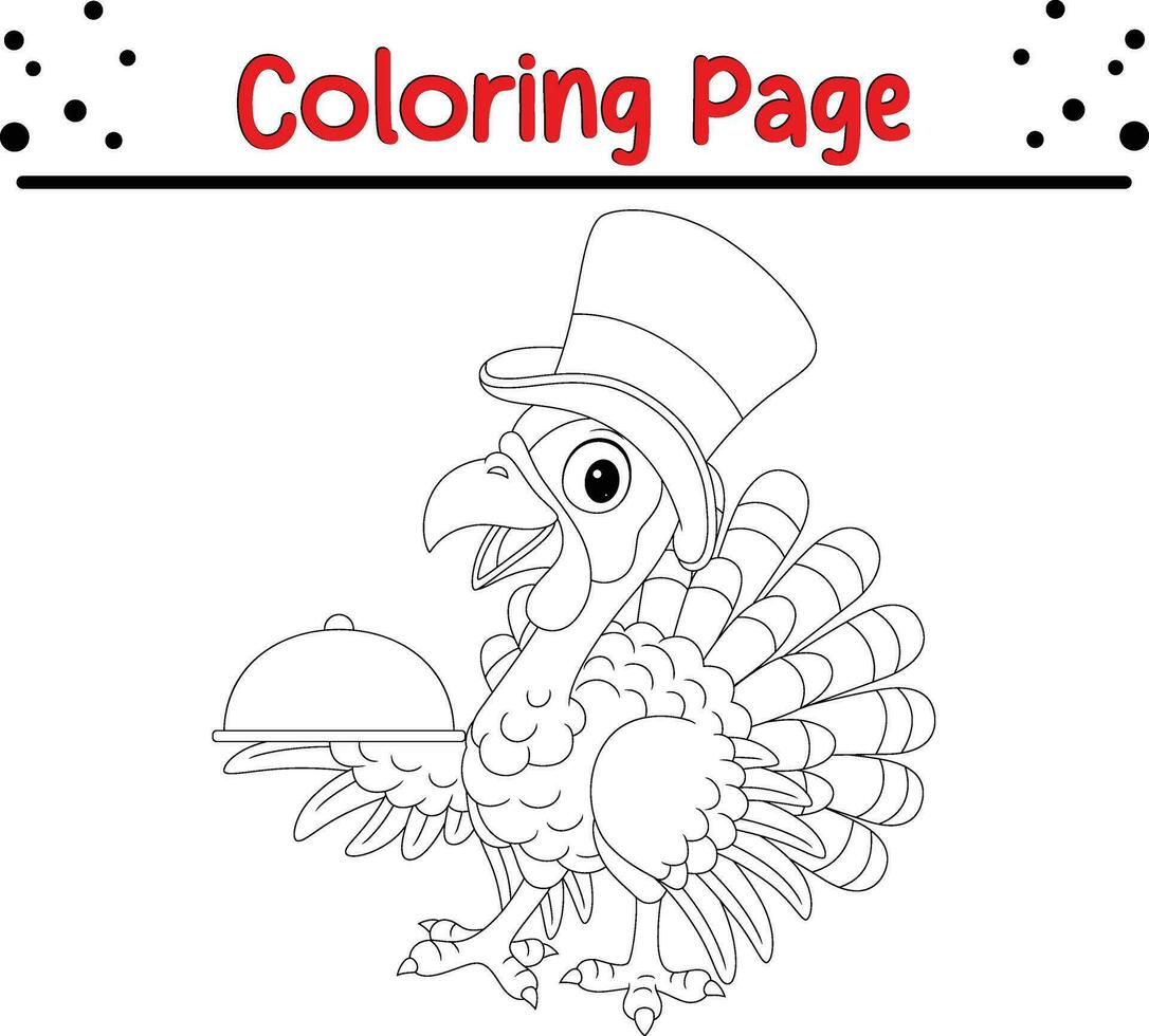 Thanksgiving coloring page. Black and White Cartoon Vector Illustration of Funny Turkey