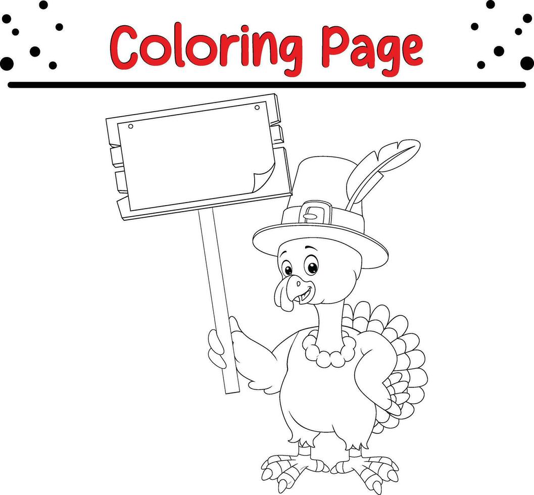 Happy Thanksgiving coloring page for children. Turkey coloring book. vector