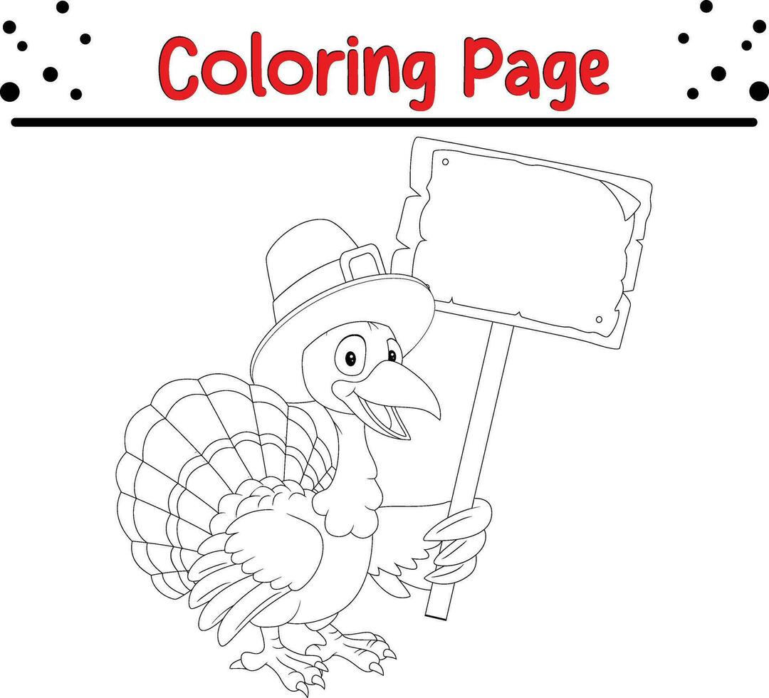 Thanksgiving coloring page. Black and White Cartoon Vector Illustration of Funny Turkey