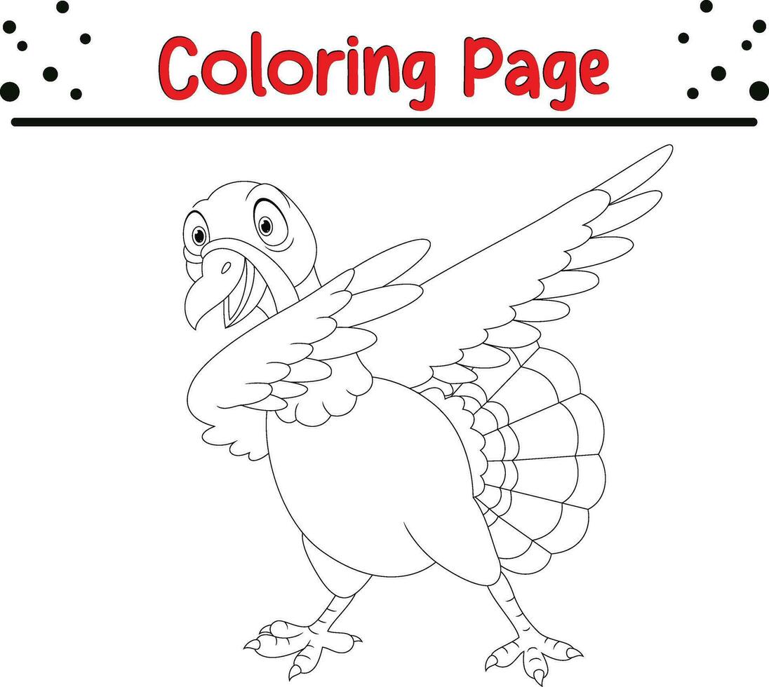 Thanksgiving coloring page. Black and White Cartoon Vector Illustration of Funny Turkey