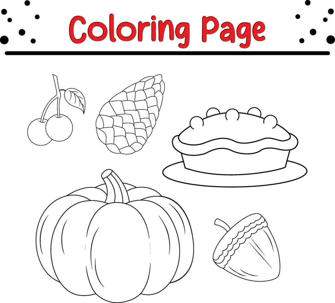 Happy Thanksgiving day carton character coloring page. Vector black and white thanksgiving coloring book.