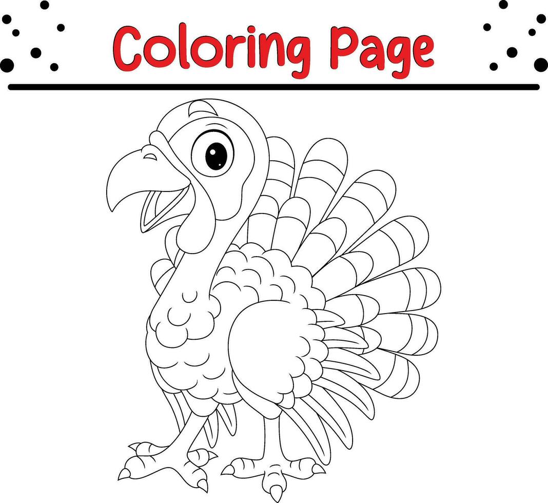 Thanksgiving coloring page. Black and White Cartoon Vector Illustration of Funny Turkey