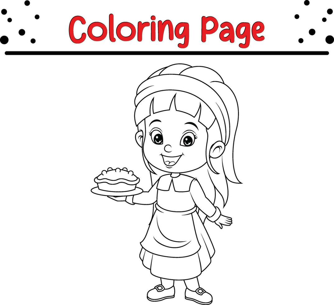 Happy Thanksgiving day carton character coloring page. Vector black and white thanksgiving coloring book.