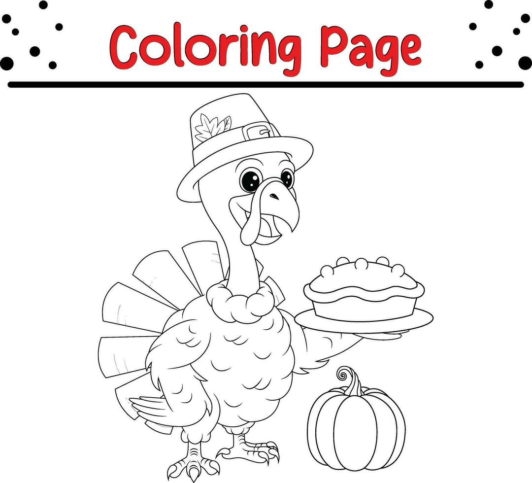 Happy Thanksgiving coloring page for children. Turkey coloring book. vector