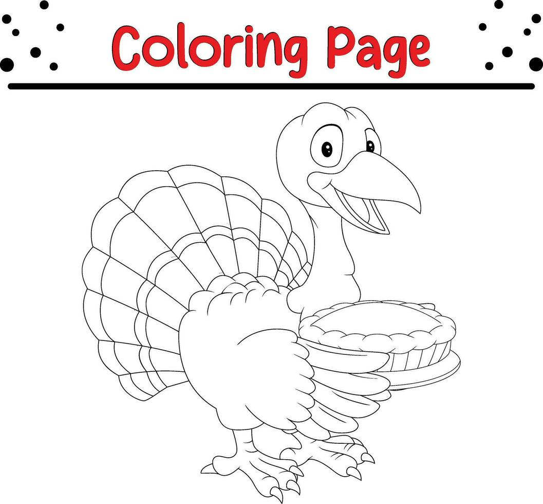 Thanksgiving coloring page. Black and White Cartoon Vector Illustration of Funny Turkey