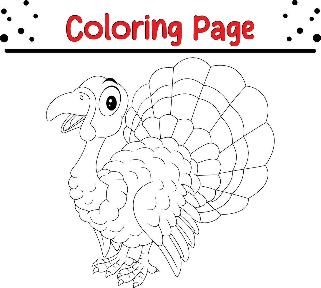 Thanksgiving coloring page. Black and White Cartoon Vector Illustration of Funny Turkey