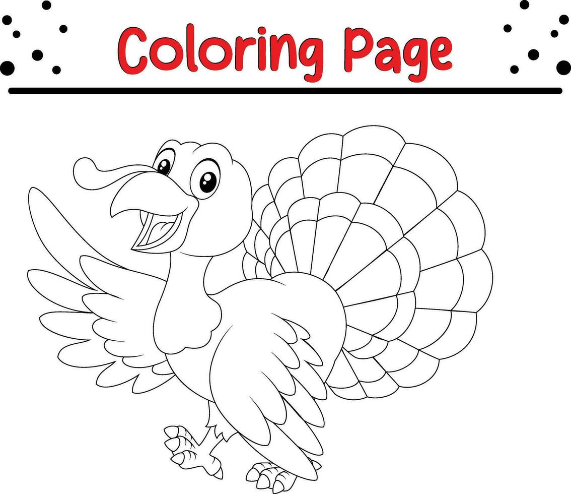 Thanksgiving coloring page. Black and White Cartoon Vector Illustration of Funny Turkey