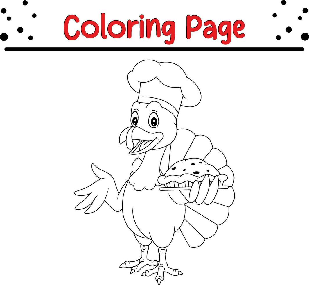 Thanksgiving coloring page. Black and White Cartoon Vector Illustration of Funny Turkey