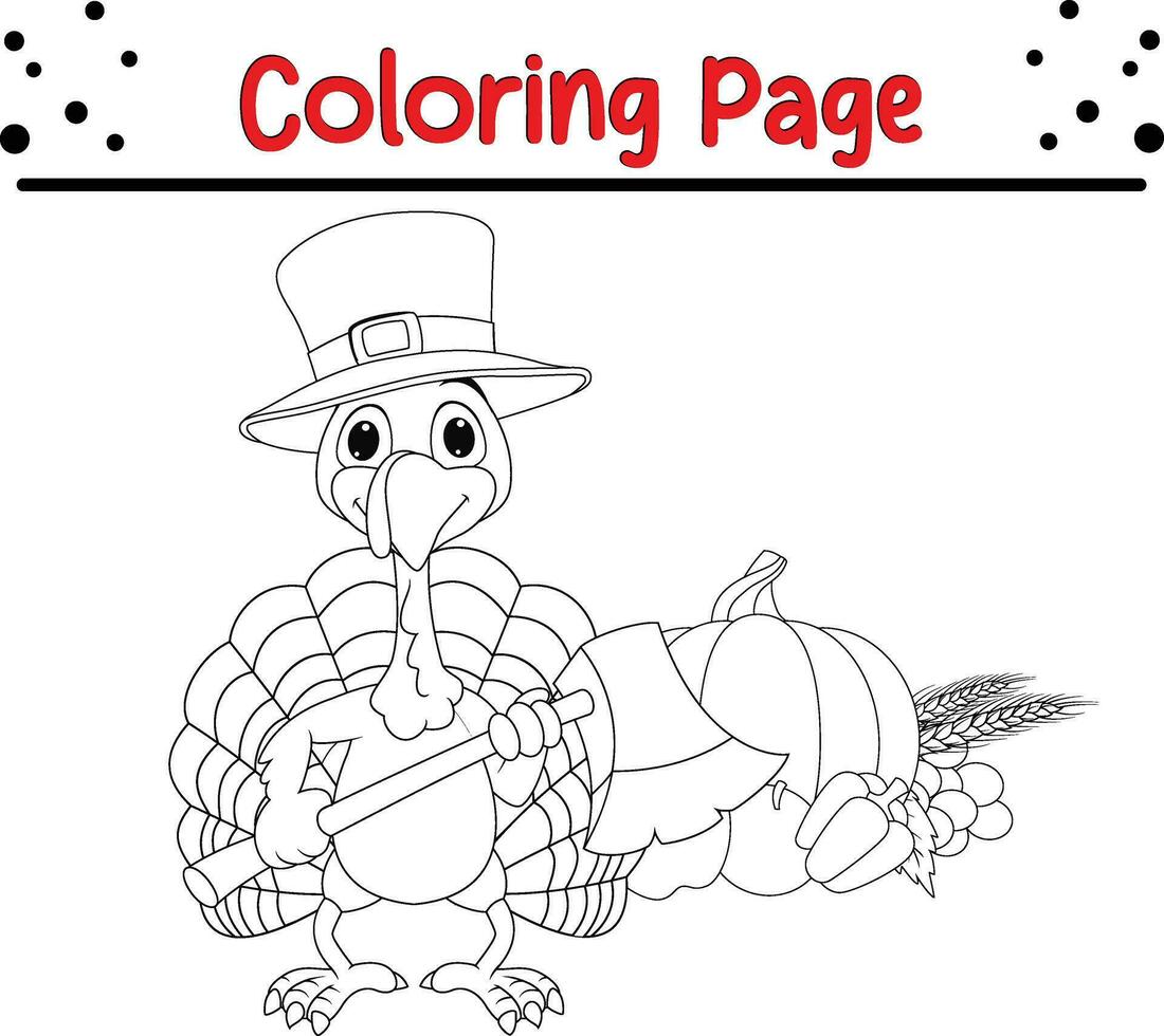 Happy Thanksgiving coloring page for children. Turkey coloring book. vector