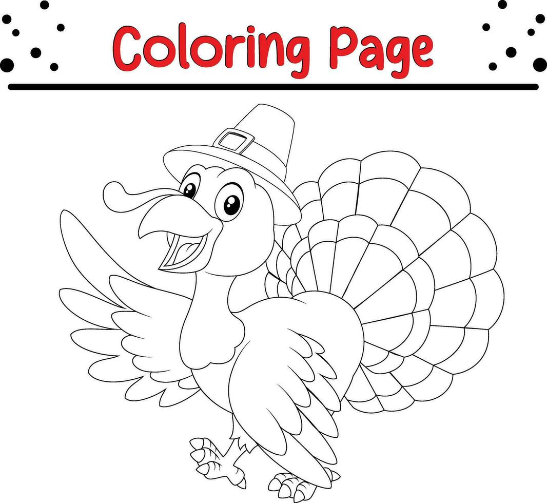 Thanksgiving coloring page. Black and White Cartoon Vector Illustration of Funny Turkey