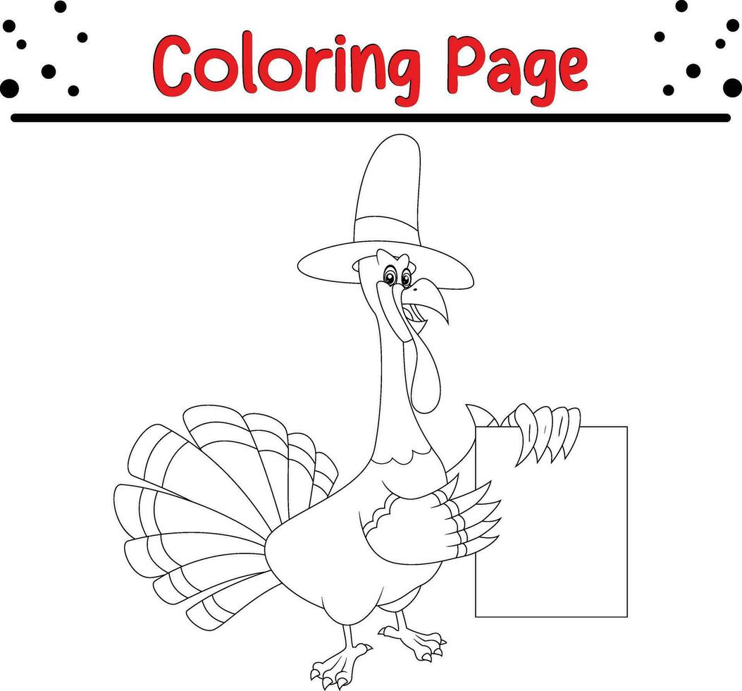 Thanksgiving coloring page. Black and White Cartoon Vector Illustration of Funny Turkey