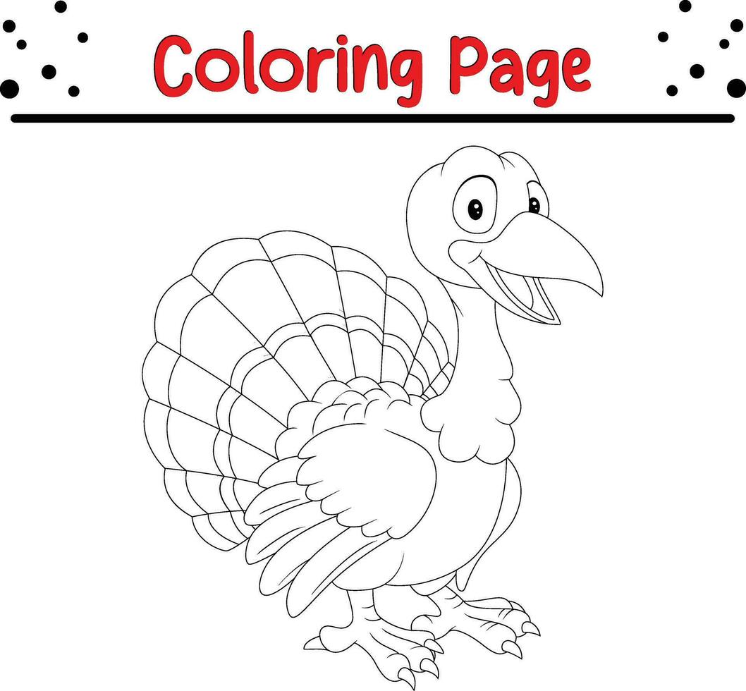 Thanksgiving coloring page. Black and White Cartoon Vector Illustration of Funny Turkey