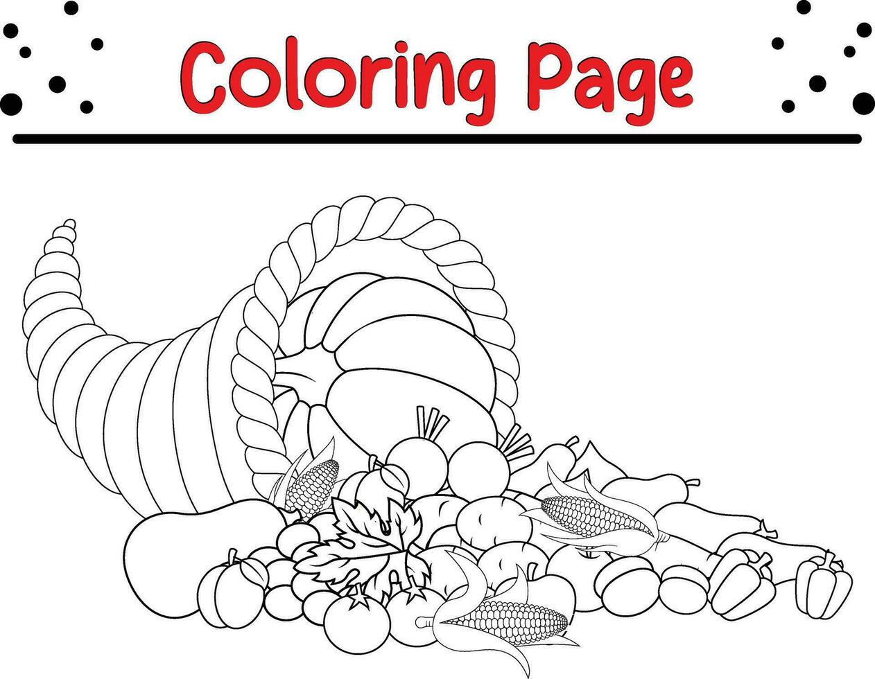 Happy Thanksgiving day carton character coloring page. Vector black and white thanksgiving coloring book.