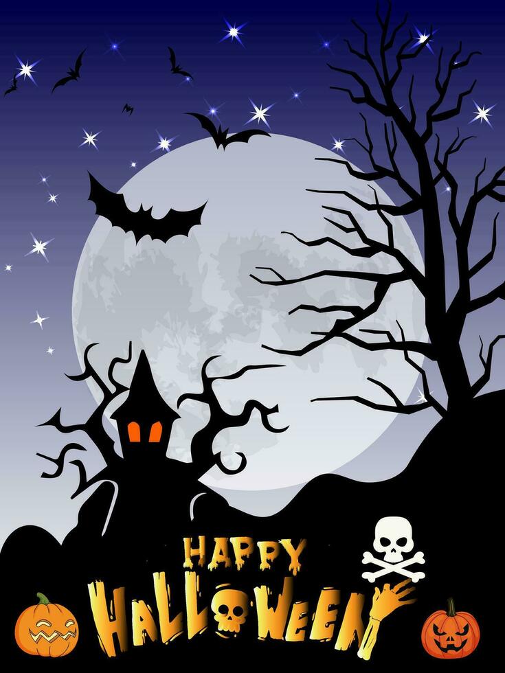 Halloween day festival icons for banners, cards, flyers, social media wallpapers, etc. Halloween illustration. Horizontal banner with pumpkins on night background. vector