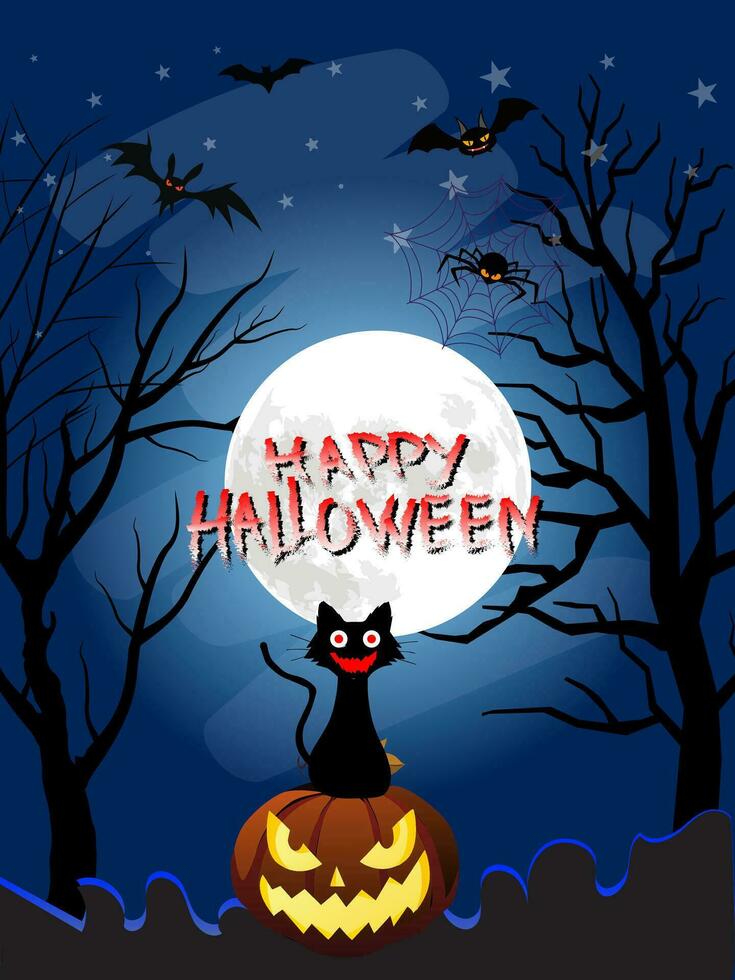 Halloween day festival icons for banners, cards, flyers, social media wallpapers, etc. Halloween illustration. Horizontal banner with pumpkins on night background. vector