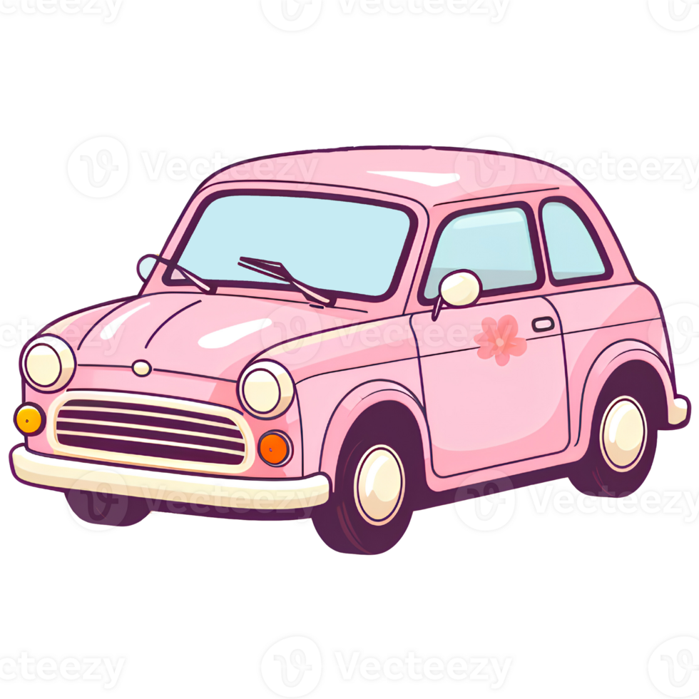 linda coche rosado dibujos animados ai generativo png