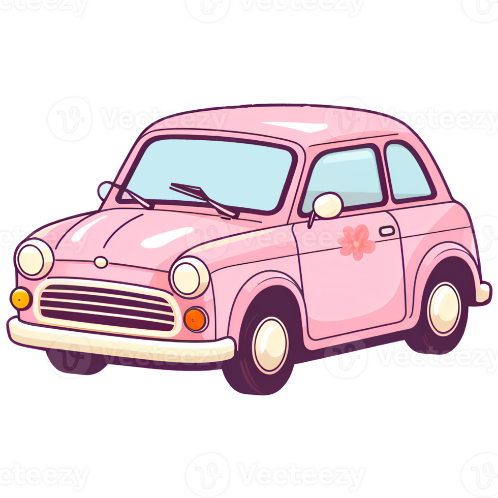 mignonne voiture rose dessin animé ai génératif png