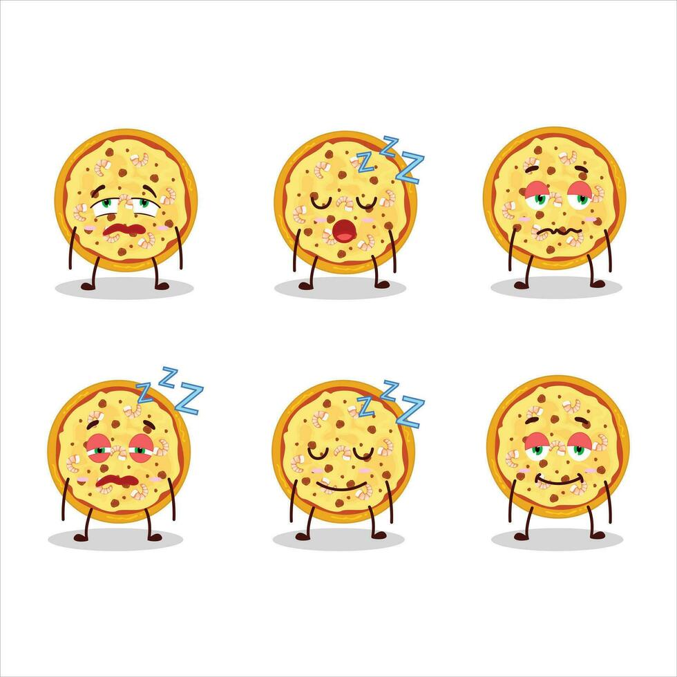Cartoon character of marinara pizza with sleepy expression 28782867