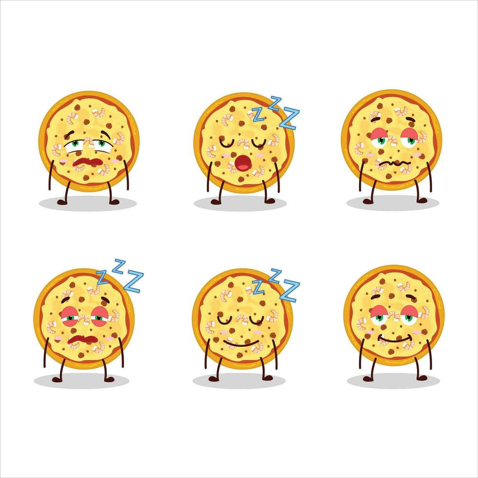 Cartoon character of marinara pizza with sleepy expression vector