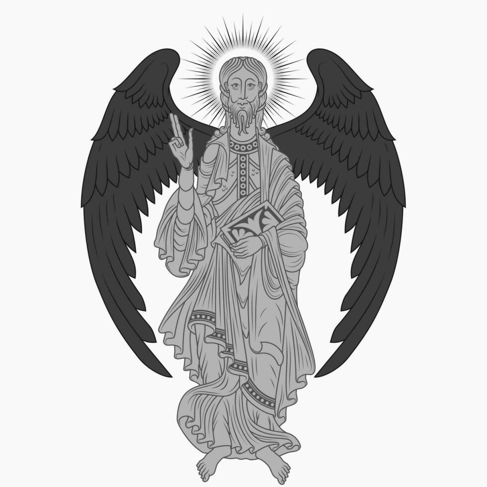 Vector design Catholic angel holding a bible, Christian art from the middle ages