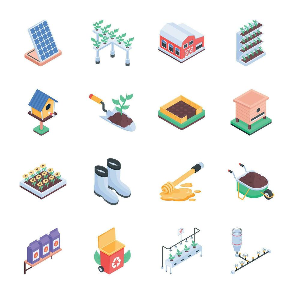 Collection of Countryside Isometric Icons vector